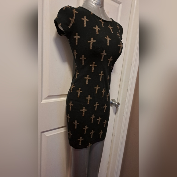 Forever 21 Leopard Print Black Crucifix Mini Dress Sz S - Picture 7 of 8